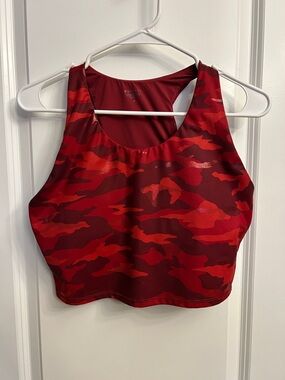 Athleta Red Camo Scoop Neck Sports Bra Crop removable pads
